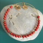 ALEX AND ANI Antique Americana Grateful Beaded Bangle, Red and Gold Tone Beads Photo 0