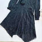 Theory NEW  Tie Neck Drape Silk Dress Midi Multi Speckle Black Photo 5