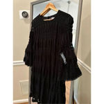 New York & Company Lace Shift Long Sleeve Medium Black Photo 2