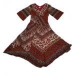 Westport  1962 Dress Size 10 Medium BOHO Peasant Metallic Gold Red Midi Abstract Photo 2