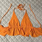 Garage  Orange Halter Top Tie Ruched Crop Photo 0