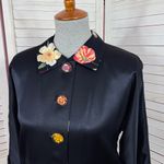 Vintage Platinum Satin Floral Maxi Skirt Crop Jacket Top Set Blue Multi Medium Photo 5