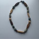 Fossil  Vintage Ethnic Tribal Wooden Beaded Necklace Green Brown Photo 3