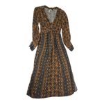 Farm Rio  size XS long sleeve v neck midi dress black orange puff sleeve trad Photo 1