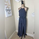 Peach Love California NTM: Navy & White Striped Halter Romper with Slits Sz S Photo 4