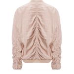 Free People  Blush Pink Linen Oversized Ruched Back Sleeves Bomber Jacket Large Photo 2