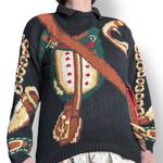 Vintage The Eagles Eye Black Hand Knit Chunky Equestrian Trompe Loeil Sweater Size M Photo 6