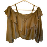 Liberty Love  Cropped Cold Shoulder Criss Cross Blouse Size Medium Photo 0