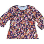 J. McLaughlin  Paisley Shirt Stretch Pullover Made in‎ USA 3/4 Sleeve Sz Large Photo 0