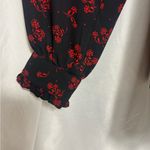 Loft  Petite Garden Ruffle Cuff Black Red Floral Long Sleeve Top Large NWOT Photo 4