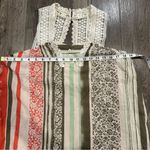 CAbi  Top #266 Sleeveless Crocheted Boho Floral Green Orange Striped Gauzy Size M Photo 11