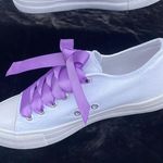 Custom White Sneakers with Purple Laces Floral Design Mrs. Cuevas Size 39 (US 8) Photo 5