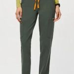 FIGS Yola Skinny Fit Straight Leg 11-Pocket Scrub Pants Moss Green/Orange Large Photo 0