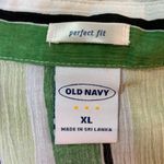 Old Navy  Button Shirt Women XL Green Striped Cotton Gauze Semi Sheer Perfect Fit Photo 3