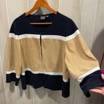 Chico's Cute relaxed Chico’s travelers camel navy striped cardigan top faux suede Photo 0