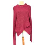 Free People  Berry Pink Asymmetrical Knit Sweater Size Large Cowl Neck Cozy Knit Photo 8