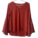 Takara  Womens Blouse Crocheted Boho Long Bell Sleeve Top Size Small Peasant‎ Photo 0