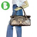 Salvatore Ferragamo METALLIC SILVER/BRONZE LEATHER FOLD OVER SHOULDER BAG Photo 1