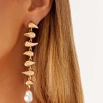 Peppermayo Gold Drop Earrings with Pearl Accent Photo 0