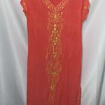 Lulla Collection by Bindya Wo Med/Lg Coral Maxi Lounge Dress Yellow Embroidery Orange Photo 5