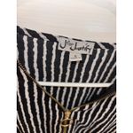 J for Justify  Women's Romper Striped Zip Front Roll Tab Sleeve Black White Photo 2