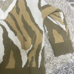 POL  distressed animal print green tan white large bulky sweater Photo 2