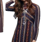 Free People  Stella Retro Mod Multicolor Earth-tone Fall Mini Dress Size S Small‎ Photo 0