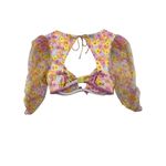 For Love & Lemons  - Floral Puff Sleeve Open Back Crop Top in Pink & Yellow Photo 2