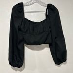 Princess Polly Black Puff Sleeve Crop Top US 4 Square Neck Long Sleeve Photo 1