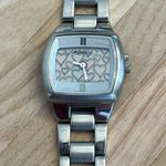 Fossil Ladies Watch Rare Vintage Big Tic Transparent Heart Dial Stainless Band Photo 1