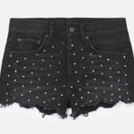 The Kooples Studded Denim Distressed Fray Cheeky Mini Shorts Black Photo 0