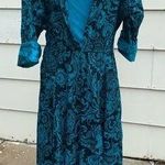 Vintage 90s Paisley Jersey tank shirt overlay dress teal black LARGE? Blue Photo 0