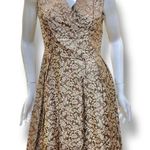 Vintage 1960s Floral Brocade V Neck Asian Brown Gold Mini Dress Medium Photo 0