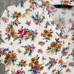ZARA basic white floral v neck button up crop long sleeve shirt medium Photo 3