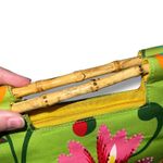 Vintage Y2K Braciano Purse Bag Tropical Floral Beaded Bamboo Handles Green Pink Photo 8