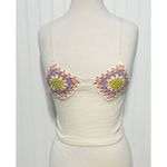 ZARA Crochet Granny Square Ribbed Crop Tank Top Cream Purple Size Medium Large Photo 12