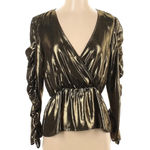 ZARA Gold & Black Shimmer Metallic Long Sleeve Peplum Top Blouse Size Small S Photo 2