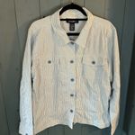 QVC Denim & Co. Light Blue & White Striped Seersucker Jacket | Women’s Sz XL Photo 0
