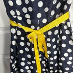 Jessica Howard  Navy Polka Dot Dress with Yellow Belt Photo 3