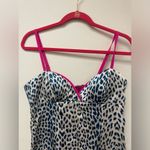Boston Proper  White Navy Cheetah Print BodyCon 100% Silk Mini Dress SZ 8 Photo 2
