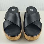 FitFlop Eloise Black Leather Wedge Cross Slide Cork Wrap Platform Sandal Size 10 Photo 1