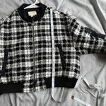 Maeve Anthropologie Plaid Tweed Bomber Jacket M Crop Black White Academia Boho Photo 11
