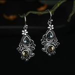Boho flower water drop pear‎ shaped retro crystal faux fashion jewelry Silver Photo 1