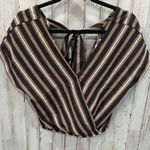 Xhilaration Sexy Vneck Womens Cropped Short Sleeve Y2K Brown Striped Tie Back S Photo 0