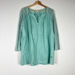 Escada Sport Linen Ruched Pleated Detail V Neck Blouse Shirt Light Blue Large Photo 0