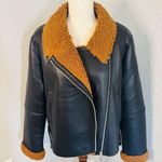 Rebecca Minkoff Faux Shearling Vegan Leather Moto Jacket, Black/Brown, Large NWT Photo 15