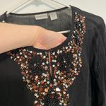 Chico's  1 Solid Black Sequin Beaded 3/4 Sleeve 100% Cotton Drop Waist Tunic Top Photo 7