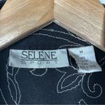 Selene Sport Black Linen Blend Embroidered Wrap Dress Size Medium Photo 5