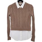 Veronica Beard Preppy Academia Camel Knit Collared Button Down Shirt Sweater XS Photo 0