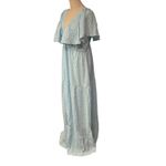 She & Sky  Ruffle Sleeve w/ Plunging Neckline Open Back Long Blue Maxi Dress‎ XL Photo 2